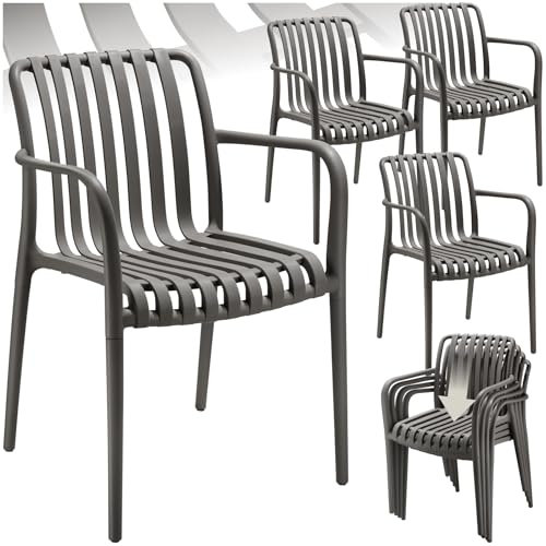 tectake® Gartenstühle stapelbar, Gartenmöbel Set, Balkon Möbel, Bistro Set, Sessel, Outdoor Möbel, Balkonmöbel, Terrassenmöbel - anthrazit, 4er Set