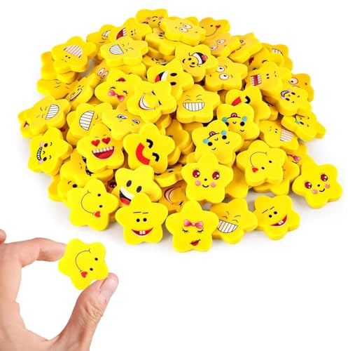 Skrattansikte suddgummi, 100 stycken barn smiley suddgummi, mini suddgummin, stjärnformad, lämplig som en gåva till barn, lämplig för pennor
