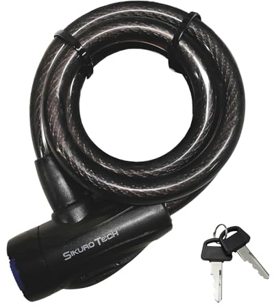 SikuroTech Lucchetto Bici 12x1000 mm con Doppia Chiave – Cavo Antifurto in Acciaio Rivestito in PVC Antitaglio – Serratura Resistente per Bicicletta, Moto, Passeggini, Recinzioni e Cancelli