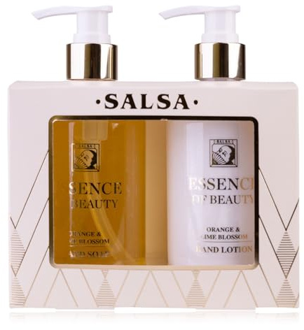 Accentra Set de cuidado de manos SALSA ESSENCE OF BEAUTY, jabón líquido 270ml, crema de manos y uñas 270ml, dispensador, aroma Naranja y Flor de Limón, regalo ideal