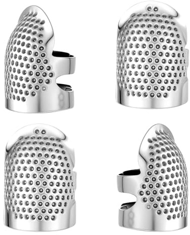 Sewing Thimble Metal Finger Protector – 4Pcs Adjustable Metal Thimbles for Hand Sewing, Embroidery & Needlework – Tailor DIY Sewing Accessories Tool Set