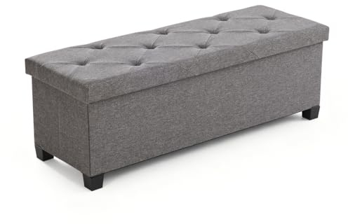 Sweetcrispy Sitzbank mit Stauraum, Sitzbank mit Beinen, 110 x 38 x 38cm, Klappbare Sitztruhe Sitzhocker, Aufbewahrungsbox mit Deckel, bis 300 kg belastbar, für Wohnzimmer Schlafzimmer Flur, Dunkelgrau