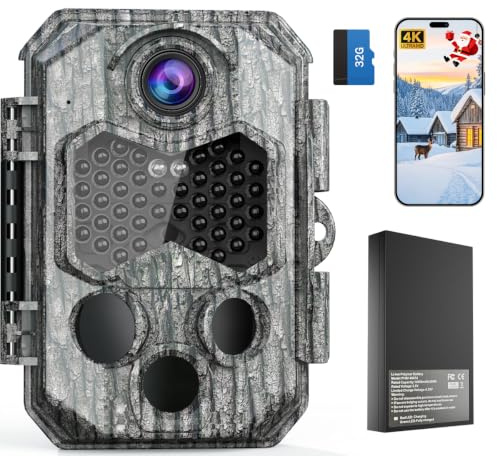 CoolifeX Caméra de Chasse,Vidéo 4K H.264 60MP, Batterie Rechargeable 10000 mAh, WiFi Camera Chasse avec Carte SD Intégrée, Camera Infrarouge Vision Nocturne, Détecteur De Mouvement, Grand Angle 130°
