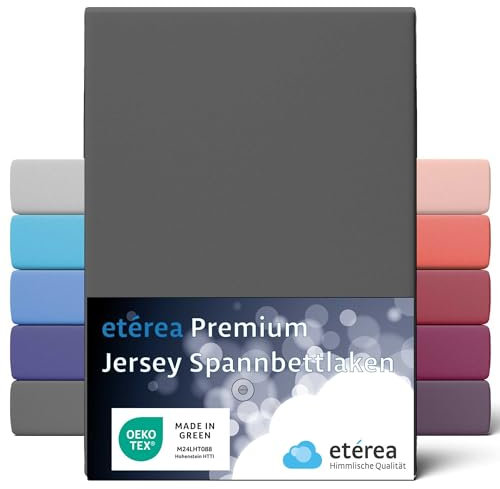 etérea Premium Spannbettlaken 140x200cm - 160x200cm Anthrazit – extra Jersey Spannbetttuch bis 25cm Höhe – 160 g/m² gekämmte Baumwolle – Boxspring & Normale Bettlaken