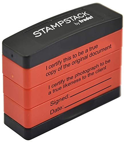 Certified Copy & True Likeness Trodat Stampstack | 3 Stamp Texts in 1 | Compact and Space Saving | Ideal Size for Signatures | Great for Certifying Documents, Red with Black