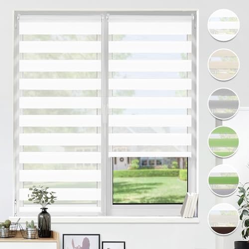 HOMEDEMO Store Enrouleur Jour Nuit sans Perçage, 75 x 180 cm, Blanc | Largeur du Tissu 75cm, Double tissu, 100% polyester, montage avec/sans perçage, protection intimité solaire