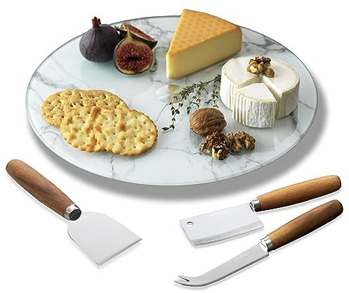 Occasion Rotating Glass Cheese Board & Knife Set - A Stylish Centerpiece for Any