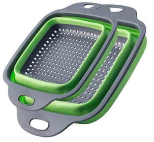 Folding Colander Foldable Fruit Vegetable Washing Drain Basket Strainer Portable Silicone Colander Collapsible Drainer Kitchen Bar Tools (Green)