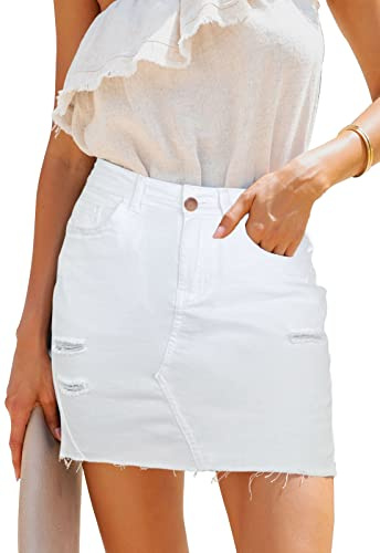 Alaster Queen Women's Denim Mini Skirt Stretch High Waist with Pockets