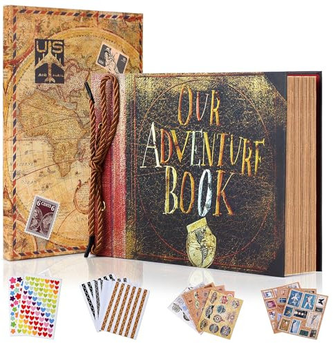 Abenteuerbuch, Tagebuch, Fotoalbum, Sammelalbum mit festem Einband, Reise-Scrapbook für Jahrestag, Scrapbooking, Geschenk für Paare, Jahrestag, Hochzeit, Reisen, Geburtstag, Weihnachten (Retro-Stil)