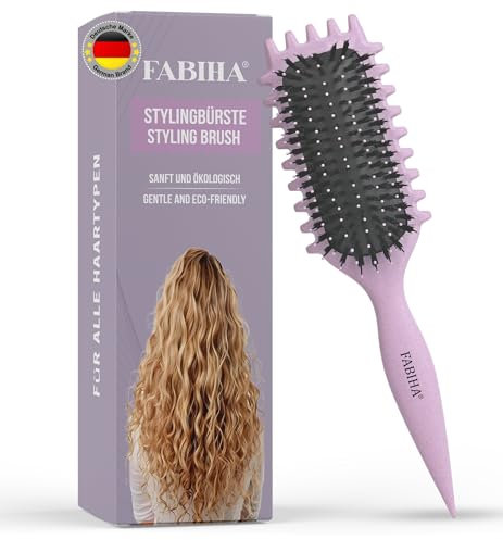 FABIHA® 𝐏𝐑𝐄𝐌𝐈𝐔𝐌 Lockenbürste - Curly Hair Brush - Bio Haarbürste ohne ziepen - Wildschweinborsten Bürste - Die Originale 3-in-1-Stylingbürste für trendige Lockenfrisuren (Lilac)