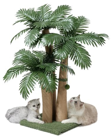 Furlogy 40'' Tall Cat Scratching Post Cat Tree, 3 Curved Design Palm Tree Cat Scratching Post with 8 Interactive Balls, Natural Sisal Rope Cat Scratchers for Indoor Cats, Multi-Combinable (Style D)