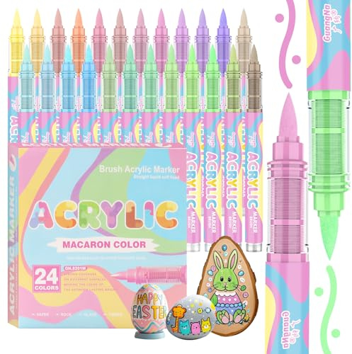 Funnasting 24 Couleurs Feutre Acrylique, Marqueur Peinture Acrylique Feutres Coloriage Adulte, Acrylic Marker pour Bois, Pierre, Céramique