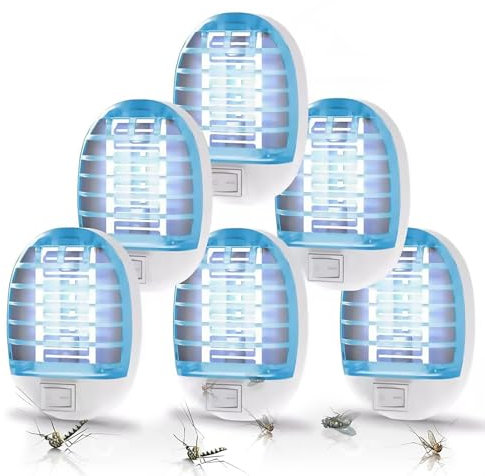 6 Stück Mückenlampe, Mückenstecker Steckdose, Insektenvernichter Elektrisch, Mückenfalle, Indoor Fliegenfalle für Haus, Küche, Schlafzimmer, Kinderzimmer, Büro