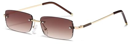 WDZAYXC Lunettes de soleil rectangulaires rétro sans monture pour femme et homme, monture en métal, différentes teintes, protection UV400, Taille unique pour tous