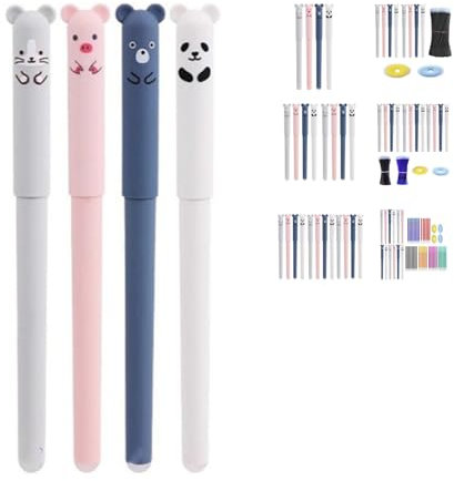 Radierbare Gelstifte, Süßes Cartoon Radierstift-Set Mit Radiergummi Ohne Blatt Zu Verbrauchen, 0,5mm Spitze, Schulsachen Für Kinder, Studenten, Schule, Büro (4 Stück, Schwarz)