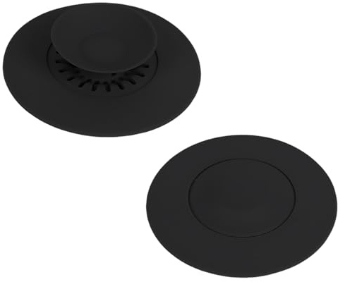 ZORVYN 2 Pezzi Universali Tappi di Scarico in Silicone, Tappo Lavandino e Vasca da Bagno con Funzione Pressa e Filtro per Capelli, Pratico Scarico per Lavandini, Vasche da Bagno e Lavelli (Nero)