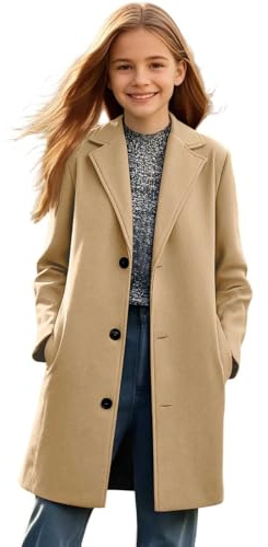 Gabardina para niñas adolescentes, cuello con muescas, abrigo de lana para invierno, cálido, resistente al viento, parka larga con bolsillo, casual, moda, elegante, uniforme escolar, abrigos de vestir