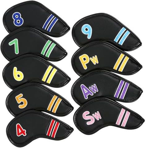 IMIKEYA Housses de Clubs de Golf en PU Résistantes à l'usure, Lot de 9 Housses Numérotées pour Fers, Protection Solide pour Tête de Club, Accessoires Golf, Usage Polyvalent