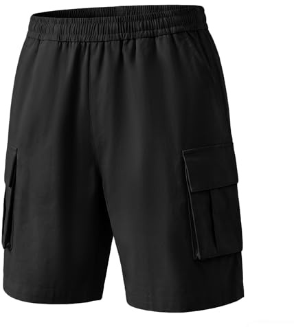 Hoseay Short Cargo Garçon Ceinture Élastique Shorts 7-8 Ans, Noir