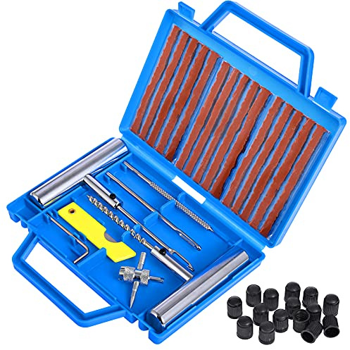 faburo 38PCS Kit de Réparation de Pneus | Kit Reparation Pneu avec Gants Jetables, Outil de Réparation Crevaison pour Moto, VTT, Jeep, Perforation de Pneu Plat