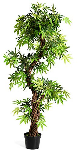 GOPLUS 160cm Kunstbaum für Innenräume Zuhause Büro, Kunstpflanzen Bonsai mit Roter Rebe mit Kiel, Künstliche Pflanzen Stilvoll Luxus Grün, Kunstblumen Japanisches Art für Innendekoration Wintergarten