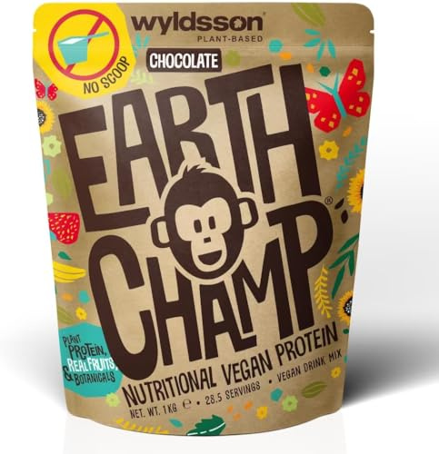 Vegan Protein Powder (No Scoop Included) 1kg - EarthChamp by Wyldsson - Plant Based Protein Powder Shake, Dairy Free, Gluten Free, Lactose Free Protien Powder (Chocolate)