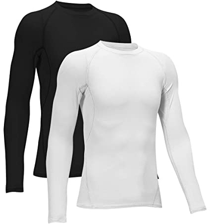 TELALEO 2 Pack Boys' Girls' Compression Shirts Youth Long Sleeve Undershirt Sports Performance Moisture Wicking Baselayer 2 Pack Black White M