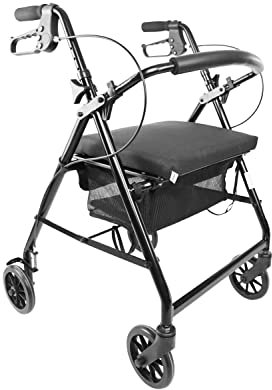 KMINA - Rollator Faltbar Leicht mit Sitz, Schmal für Wohnung, Klappbar mit Korb Höhenverstellbar, Doppelbremse, Schwarz - Made in Europe
