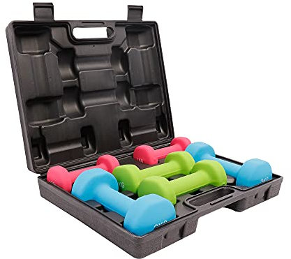 GORILLA SPORTS® Kurzhanteln Set - 12 kg Gewichte mit Koffer, 2 x 1 kg, 2 x 2 kg und 2 x 3 kg Gewichte, Rutschfeste, Neopren - Hantelset, Aerobic Dumbbells, Krafttraining, Hantelkoffer, Fitness Hanteln