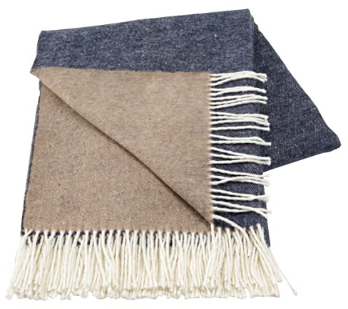 Baroni Home Plaid Double Face in Misto Cotone Blu e Beige, Plaid Divano, Coperta Made in Italy 130x170 cm