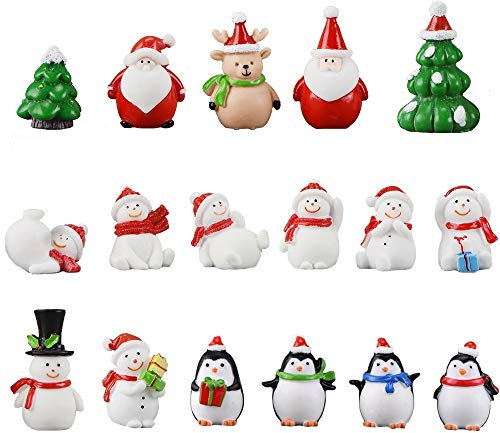 17 Stück Weihnachten Miniatur Ornamente Mini Weihnachtsdeko Figuren Klein Schneemann Pinguin Weihnachtsmann Weihnachtsbaum Weihnachtsschmuck zum Basteln Garten Kuchen Schneekugeln Tischdeko Puppenhaus