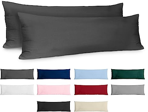 Federe 40x145 Cotone Rinforzato (Set da 2) - Antracite - Trama Fitta a 57 Fili/cm² - Federe Cuscini 40x145 cm - Federe Cuscino 40x145 Certificate Oeko Tex - Dreamzie