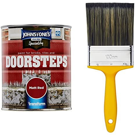 Johnstone's Paint for Bricks, Tiles and Doorsteps - Matt Red 750ml & ProDec PR4GY Flat Masonry Paint Brush for Rapid Application of Smooth and Textured Masonry Paints