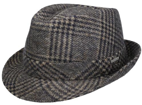 Stetson Cappello in Lana Teton Blue Donna/Uomo - Made Italy Trilby con Fodera Inverno Autunno/Inverno - 60 cm Blu-Beige