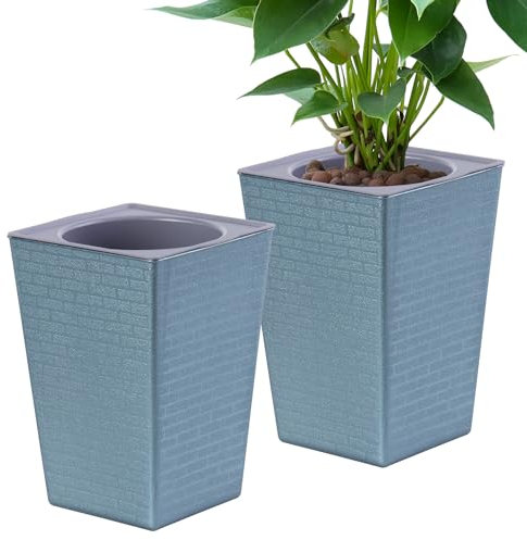 Oliz 2 Stücke 15,2 cm Selbstwässernder Übertopf, Kunststoff Blumentöpfe mit Innentopf Zimmerpflanzen Ziegelmuster Blumentopf für Zimmerpflanzen, Usambaraveilchen, Blumen, Kräuter (Antiksilber)