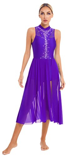 Freebily Abito da Ballo per Donna Latino Americano Vestito da Ballo Valzer Tango Balletto Leotard Body Ginnastica Abito da Danza Classica Lirica Costume da Competizione Viola S