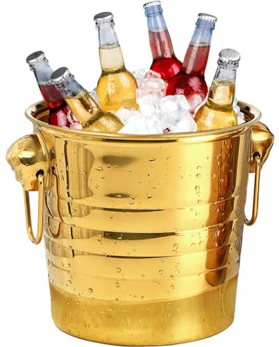 Veesper Seau à Champagne 5 L Seau à Glace Doré Pour FêTes Seau à Vin Cuve à Boisson En Acier Inoxydable Avec PoignéEs Pour Banquet Mariage Boissons Au Vin RafraîChissantes