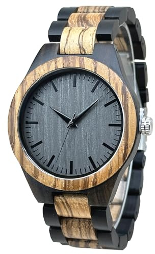 MIEASVE Wooden Watch Men Quartz Movement Dark Grey Dial Analog Case Diameter 45mm Wood Wrist Watches