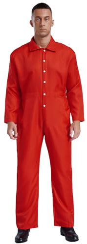 Rswnyirn Herren Einteiler Jumpsuit Arbeitsoverall Lang Arbeitsanzug mit Druckknöpfe Ganzkörper Anzug Erwachsene Arbeitskleidung Uniform Rot M