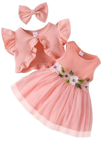 Yoolhamy Bebé Niñas Vestido de Flores y Cárdigan Manga Larga Algodón Princesa Tutú Vestidos con Trajes Abrigo (FR/ES, Edad, 3 Meses, 6 Meses, Long Sleeve White)