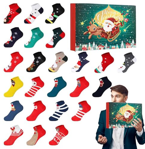 Weihnachten Socken Adventskalender 2024, Adventskalender 2024 Socken, 24-Tage-Countdown-Kalender Mit 24 Paar Weihnachtssocken, Weihnachtsgeschenke, Weihnachtssocken Adventskalender Baumwollsocken