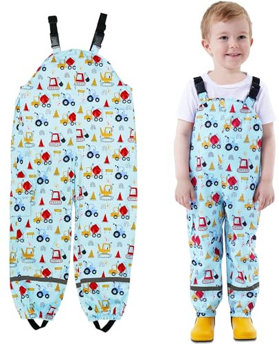 JinBei Pantaloni Impermeabili Bambino Ragazzi Antivento Antipioggia Salopette Blu Scavatrice Cinturino Regolabile Leggero con Striscia Riflettente Tasca Sportivo Pantaloni Bambini 2-3 Anni