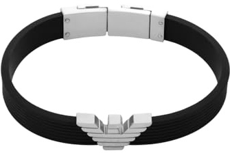 Emporio Armani Herrenarmband aus Leder oder Edelstahl mit Karabiner-, Schieber- oder Druckknopfverschluss, Holzkohle Schwarz