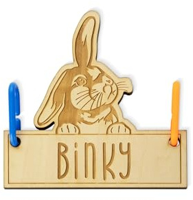 callie Personalized Rabbit Name Plates Sign, Custom 3.94'' × 4.33'' Wooden Rabbit Cage Tag with Hanging Loops and Engraved Name Cage, Birthday Gift for Pet Rabbit Owners