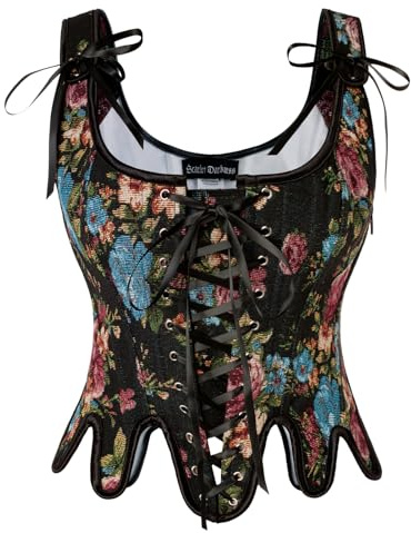 SCARLET DARKNESS Corsé Renacentista para Mujer con Cuello Cuadrado Top de Corsé con Cordones Floral Cosplay Pirata Bustier, 42