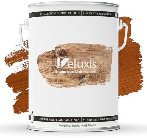Holzlasur für Innen & Außen – Holzschutzlasur Eiche 2,5L I Seidenglänzend, Lösemittelfrei, UV-stabil & Wetterfest I Made in Germany – Veluxis®