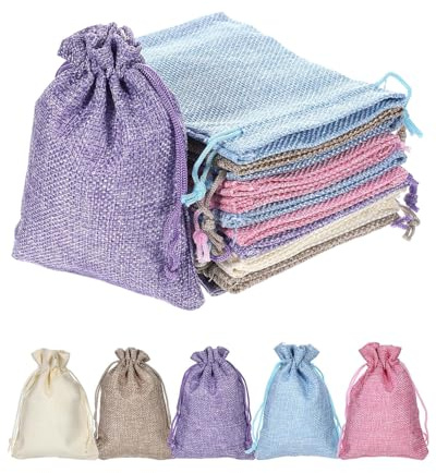 FUGLUS 15PCS Bolsas de Yute, Sacos de Yute Muiticolor, 10 x 14 cm, Bolsas de Yute con Cordón Ajustable, Bolsas de Regalo para Fiestas de Cumpleaños, para Bodas, Fiestas, Navidad
