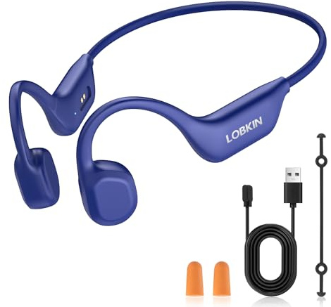 LOBKIN Auriculares Conducción Ósea, IPX6 Impermeables Cascos Oseos Oído Abierto Bluetooth 6.0 con Mic, Auriculares Deportivos Inalambricos para Correr, Ciclismo y Fitness