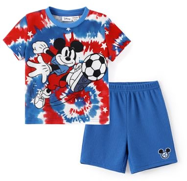 Disney Mickey Mouse Boys Short Sets Kids Sport Clothes Summer Soccer Outfits Blue T-Shirt & Shorts Set Soft Little Boy Birthday Clothing Suits Breathable Activewear Holiday Outdoor Apparel 3-4 Years
